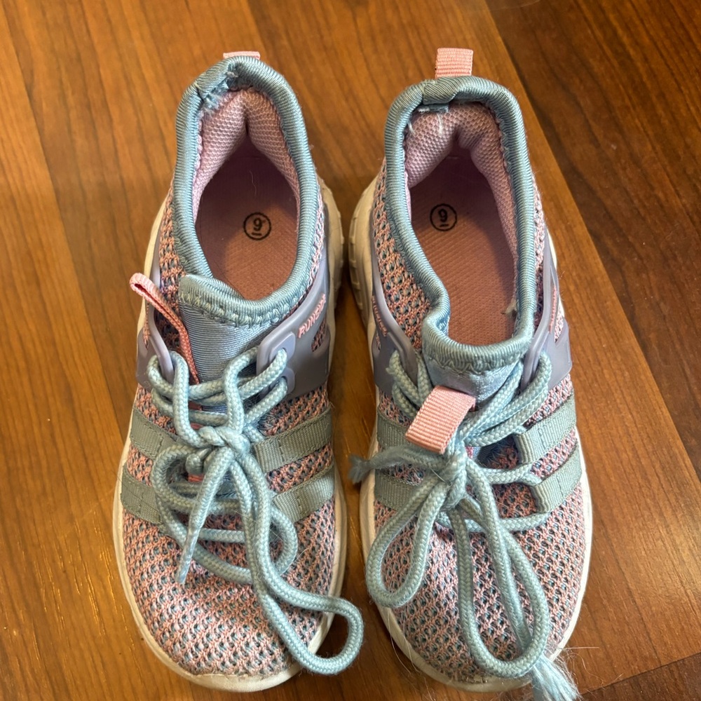 Size 9 Kids' Pink and Blue Sneakers